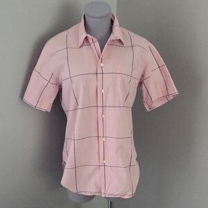 Vintage 80s Ralph Lauren Blue Label Pink Windowpane Shirt - Made in Hong Kong -